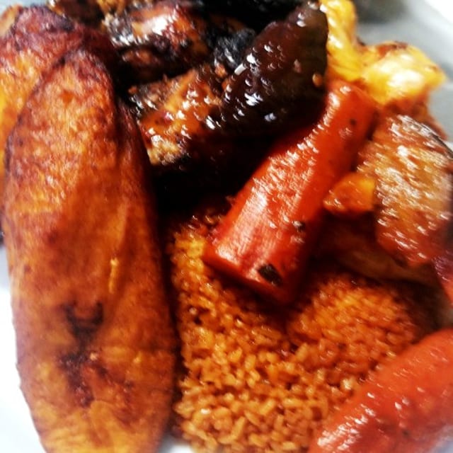 Jollof Rice with Jerk Chicken.