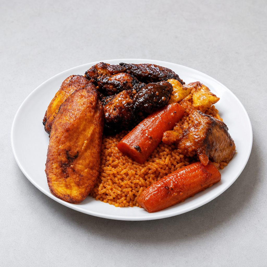 Jollof Rice with Jerk Chicken.
