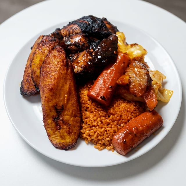 Jollof Rice with Jerk Chicken.